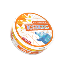 ICEBERG Melon Peach Extreme nicotine pouches tin with 84mg (120mg/g) strength and polar bear graphics.