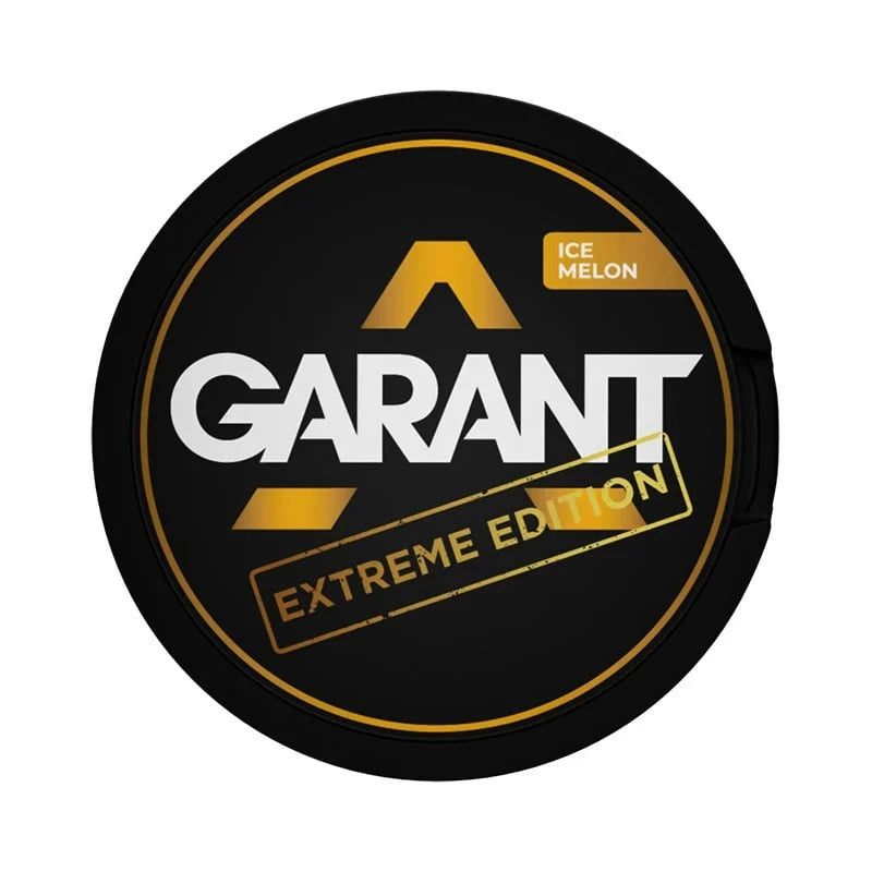 GARANT EXTREME Ice Melon 25MG (50MG/G) tobacco free nicotine pouches, can with gold and white branding on a black background.