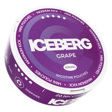 Iceberg Grape 20mg (50mg/g) Mini Nicotine Pouches can with purple grape design.