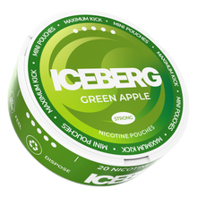 Iceberg Mini Green Apple 20mg (50mg/g) strong nicotine pouches, can with green swirl design.