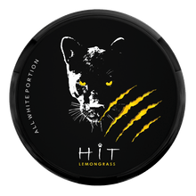 HIT Lemongrass All White Nicotine Pouches can featuring a black panther with yellow eyes and claw marks.