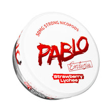 PABLO Exclusive Strawberry Lychee Nicotine Pouches can, 50mg extra strong tobacco-free nicopods on white background.