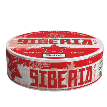SIBERIA Slim Red White Dry Portion chew bags in a 13g red and white can, mint and spearmint with tobacco