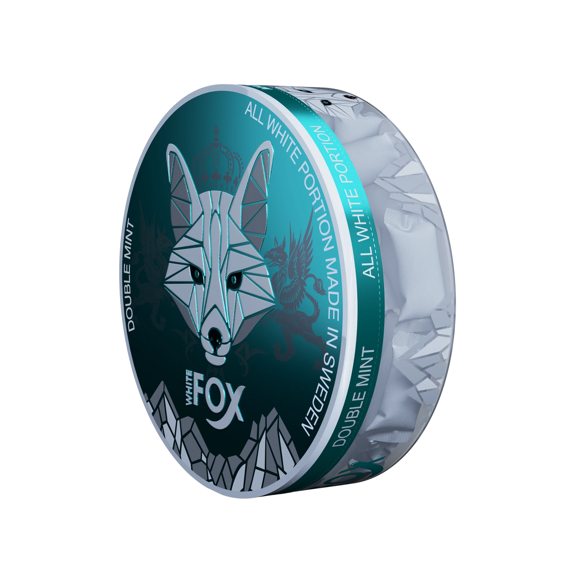 White Fox Double Mint Nicotine Pouches, Slim Tobacco-Free All-White Portion Can, 12mg Strength Made in Sweden.