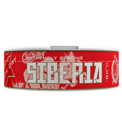 SIBERIA -80 Degrees Red White Dry Portion chew bags can on a black background