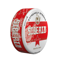 SIBERIA Red White Dry Portion chew bags can with red and white branding