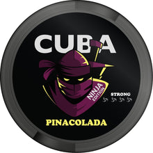 CUBA NINJA Pina Colada Strong Nicotine Pouches can with purple ninja graphics and tropical pineapple coconut flavor.