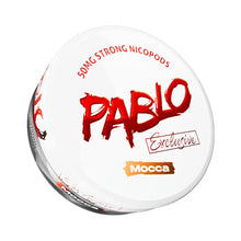 Pablo Exclusive Mocca nicotine pouches tin, 50mg strong nicopods coffee flavour, tobacco-free slim pods for UK.