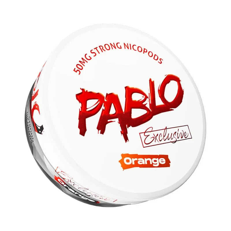 Pablo Exclusive Orange Extra Strong 50mg Nicotine Pouches, tobacco-free nicopods canister for Shopify GB.