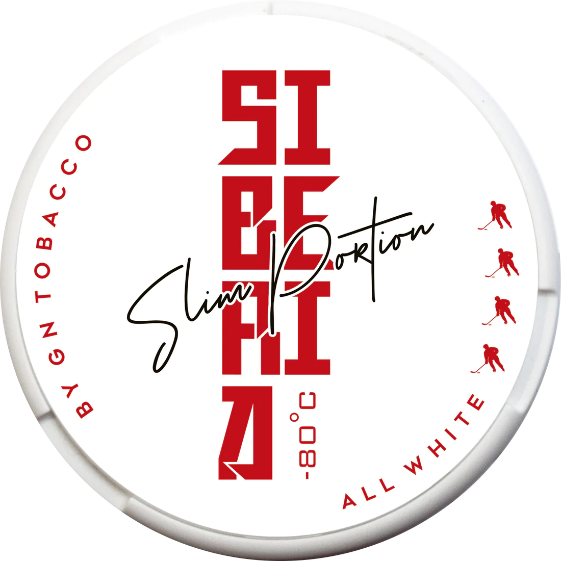SIBERIA Slim All White 24.8MG tobacco free nicotine pouches, can with Red -80°C branding and Slim Portion text