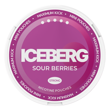 Iceberg Mini Sour Berries Strong Nicotine Pouches can top view. Tobacco free snus alternative with 20mg (50mg/g) strength.
