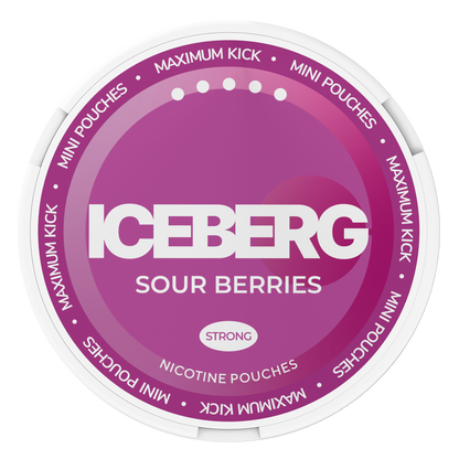 Iceberg Mini Sour Berries Strong Nicotine Pouches can top view. Tobacco free snus alternative with 20mg (50mg/g) strength.