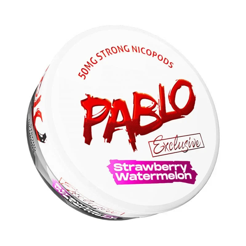 Pablo Exclusive Strawberry Watermelon Nicotine Pouches, 50mg Extra Strong Nicopods can on white background