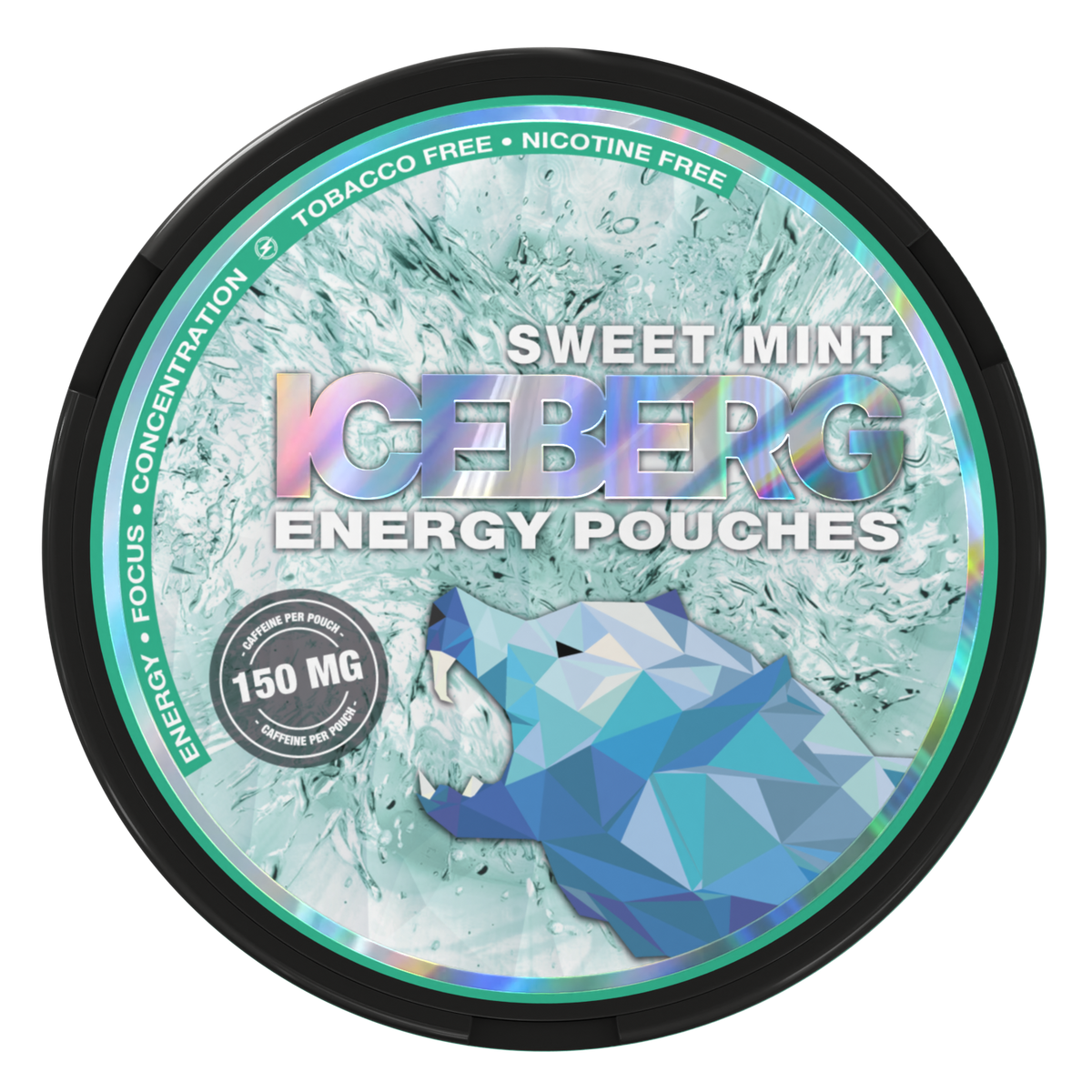 Iceberg Energy Sweet Mint 150mg Caffeine Pouches: Tobacco free with fresh mint flavor.