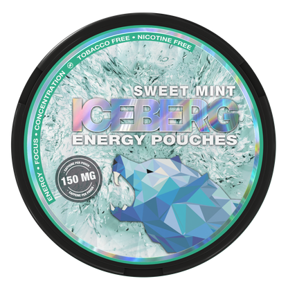 Iceberg Energy Sweet Mint 150mg Caffeine Pouches: Tobacco free with fresh mint flavor.