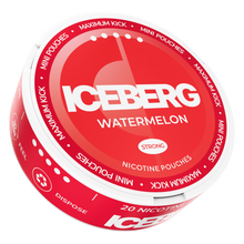Side view of ICEBERG Watermelon Mini Nicotine Pouches can, 20mg (50mg/g) strong tobacco free nicotine pouches.