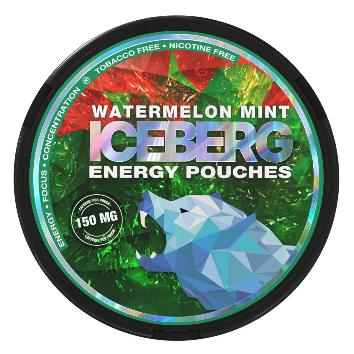 Iceberg Energy Watermelon Mint 150mg Caffeine Pouches. Tobacco free and nicotine free energy can.