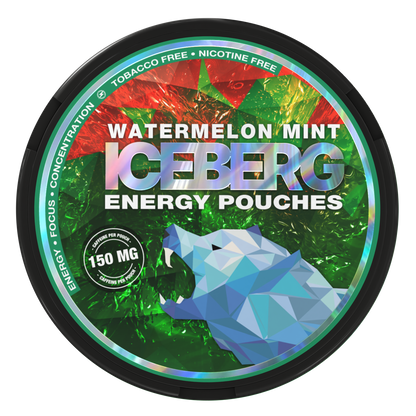 Iceberg Energy Watermelon Mint 150mg Caffeine Pouches. Tobacco free and nicotine free energy can.