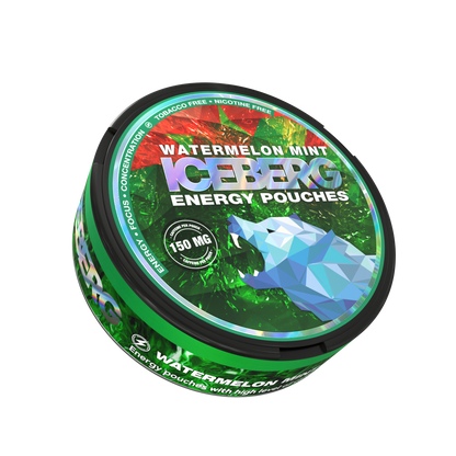 Iceberg Watermelon Mint Energy Pouches 150mg Caffeine, Tobacco Free and Nicotine Free Energy Pouch Can